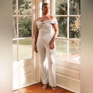 NWT Petal & Pup Silver Off the Shoulder Jumpsuit ~XL